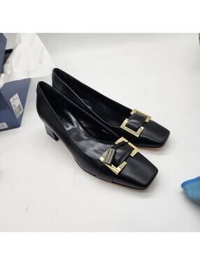 NIB Napoleoni Black Nappa Leather Chunky Heel Shoes Women 41 10